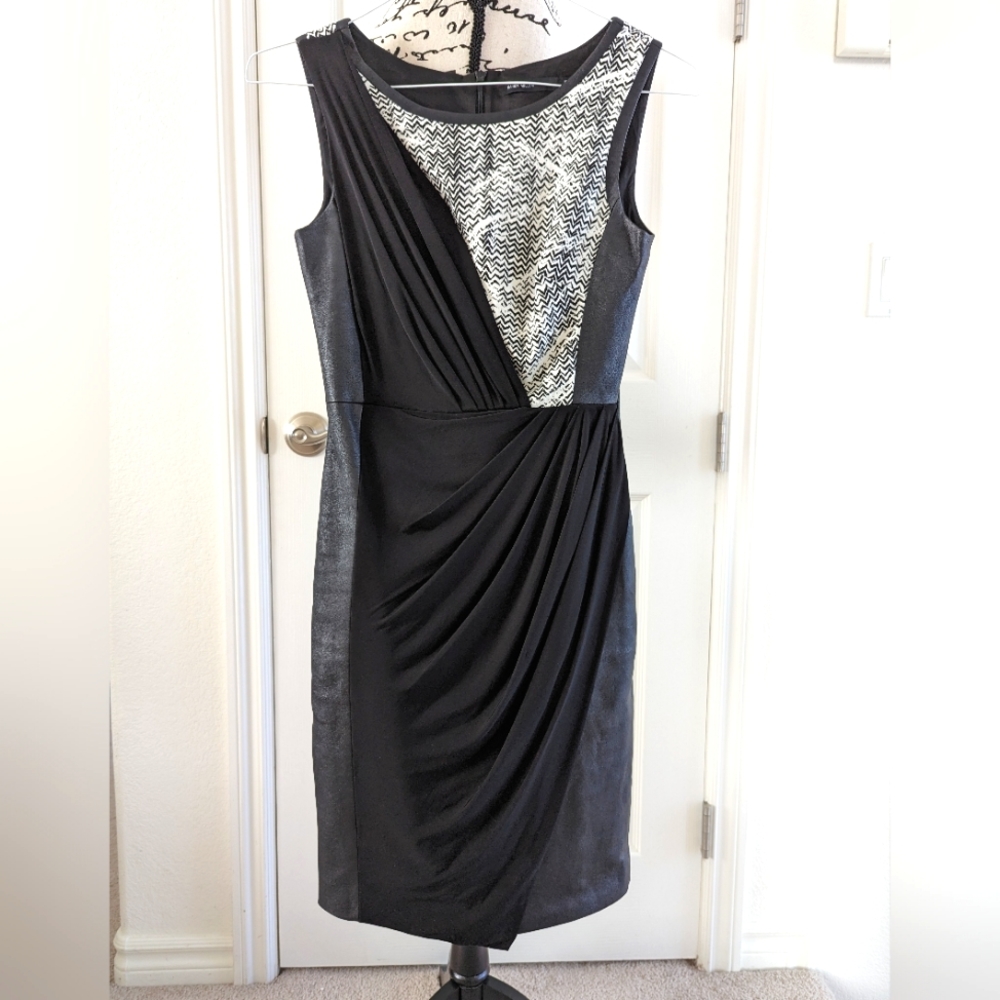 Karen Millen Black & White Faux Leather Technique Texture Sleeveless Midi Dress - Picture 3 of 10